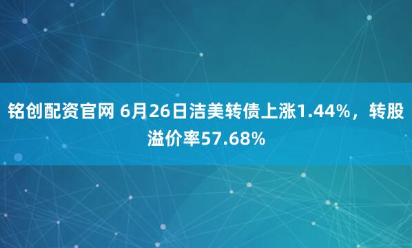 铭创配资官网 6月26日洁美转债上涨1.44%，转股溢价率57.68%